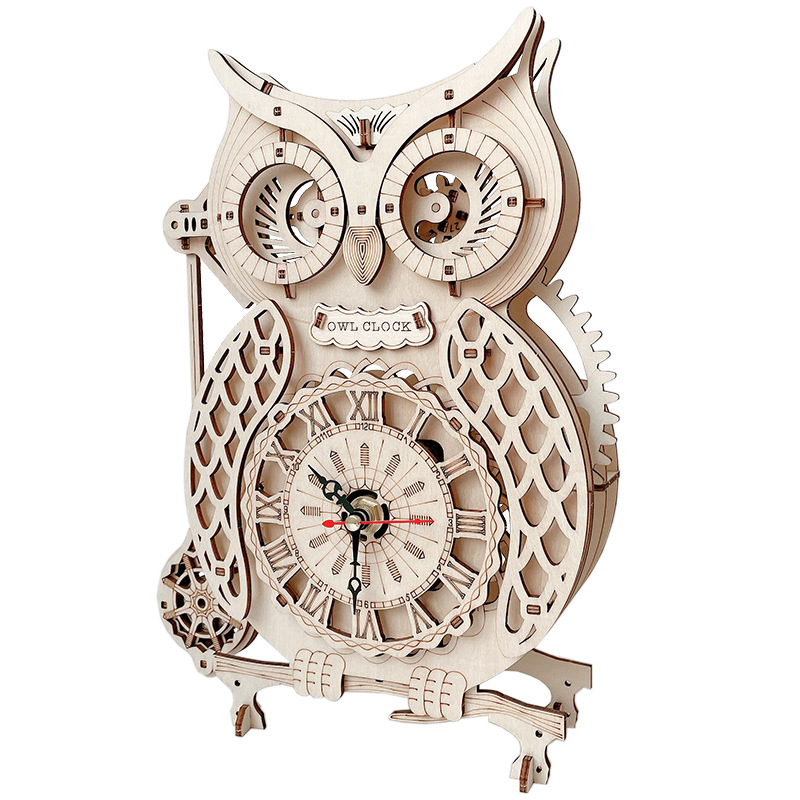 Wooden Clock Puzzle Mechanical Pendulum - Wooden Puzzle 3D Owl Clock Model