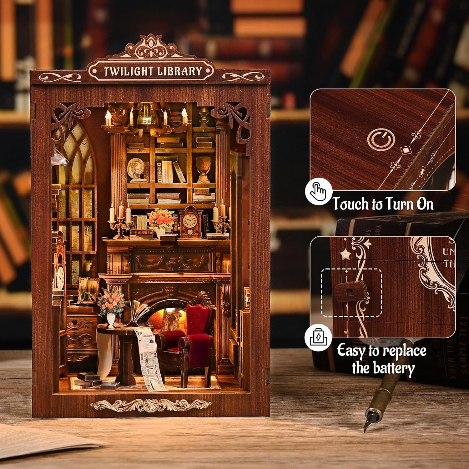 DIY Book Nook Kit Miniature Wo - Diy Miniature Dollhouse Kit Book Nook 评论和价格