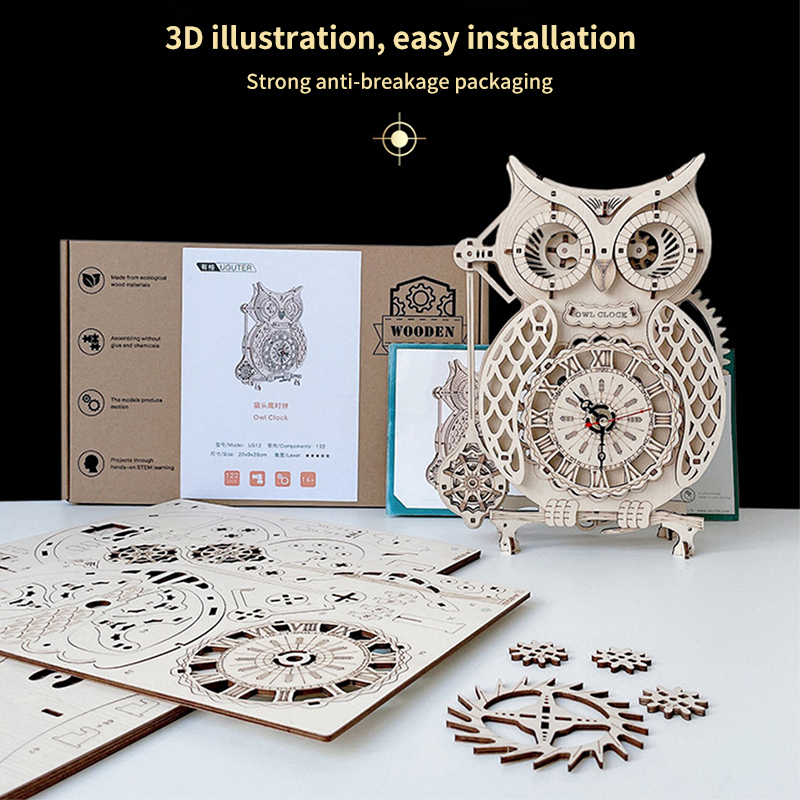 Wooden Puzzle 3D Owl Clock Mod - Wooden Clock Puzzle Mechanical Pendulum 评论和价格