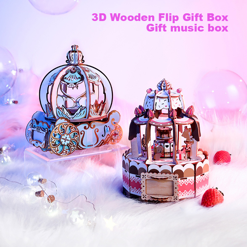 TEAMGREEN Pumpkin Carriage 3D  - Music Box Wooden 3D Puzzle Rotating 评论和价格