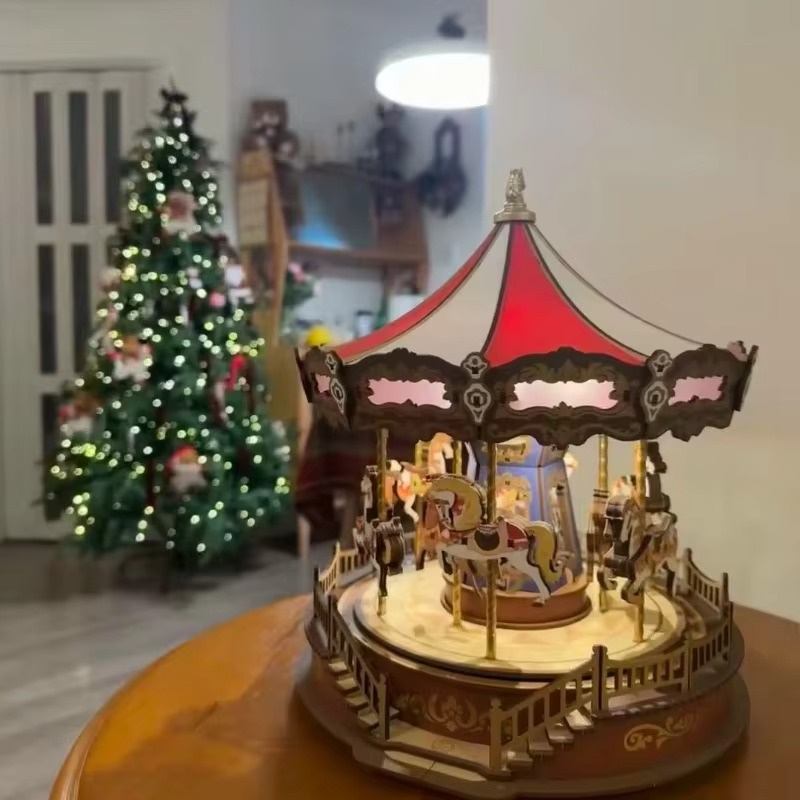 Christmas Carousel 3D DIY Wood - Music Box Wooden 3D Puzzle Rotating 评论和价格