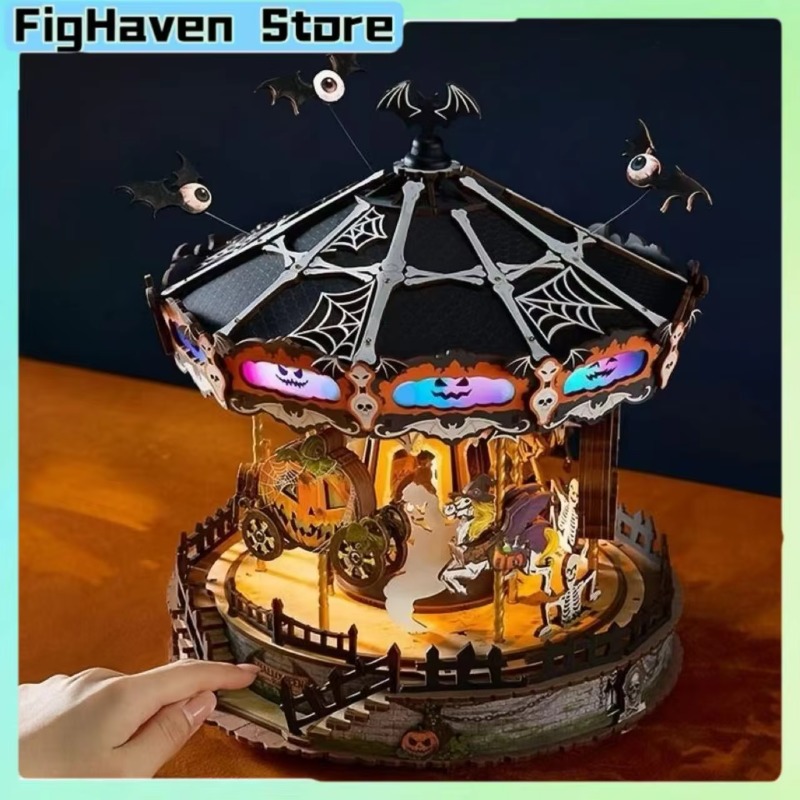 Halloween Carousel 3D DIY Wood - Music Box Wooden 3D Puzzle Rotating 评论和价格