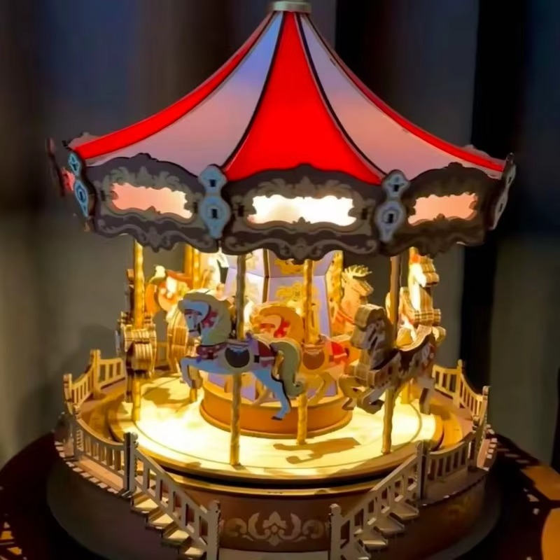 Halloween Carousel 3D DIY Wood - Music Box Wooden 3D Puzzle Rotating 评论和价格