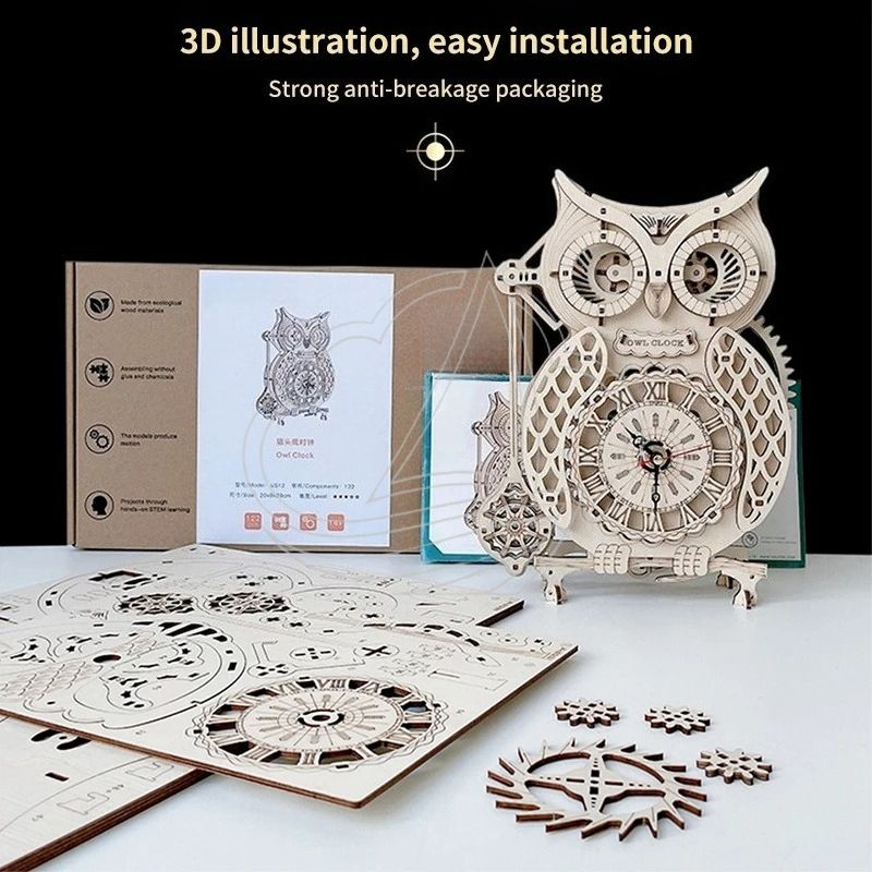 3D Wooden Owl Clock Puzzle DIY - Wooden Clock Puzzle Mechanical Pendulum 评论和价格