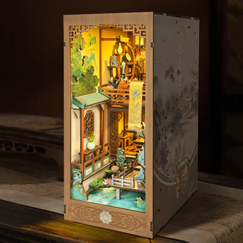 DIY Wooden Book Nook Shelf Ins - Diy Miniature Dollhouse Kit Book Nook 评论和价格