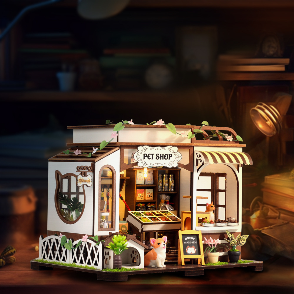 DIY Wooden Pet Shop Cottage Do - Miniature Led Light Kit For Dollhouse 评论和价格