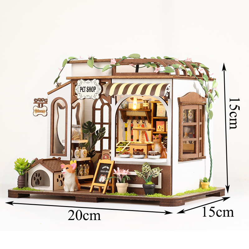 DIY Wooden Pet Shop Cottage Do - Miniature Led Light Kit For Dollhouse 评论和价格