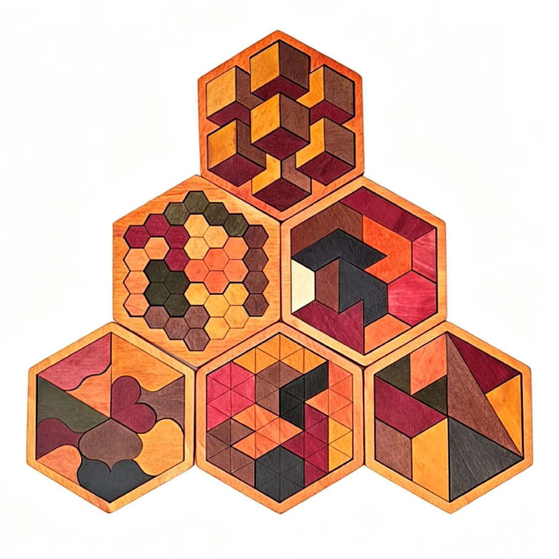 Wooden Hexagonal Tangram Puzzl - 3D Wooden Mechanical Puzzle Marble Run 评论和价格