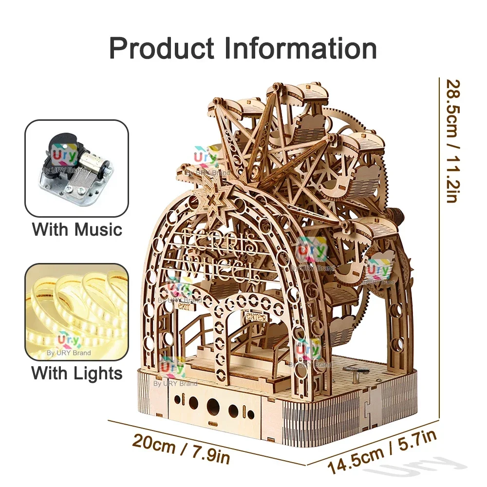 Ury 3D Wooden Puzzles Led Hand - Music Box Wooden 3D Puzzle Rotating 评论和价格